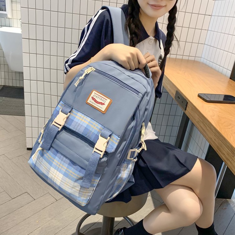 Ba Lô nylon Sức Chứa Lớn Họa Tiết Kẻ Sọc Ba Chiều Thời Trang Hàn Quốc Dễ Phối Đồ Dành Cho Bạn Nữ