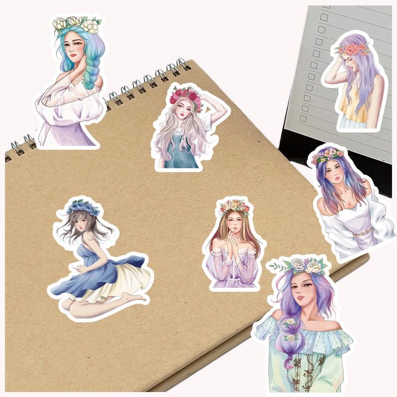 Set 50 Sticker Dán Trang Trí Sổ Tay Hình Cô Gái Anime