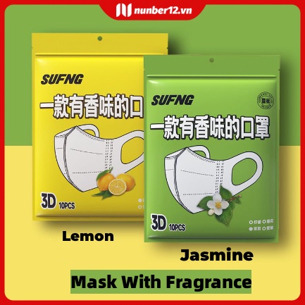Set 10 Khẩu Trang 3 Lớp Kháng Khuẩn Thiết Kế 3 Lớp Thoáng Khí Hương Chanh Jasmine