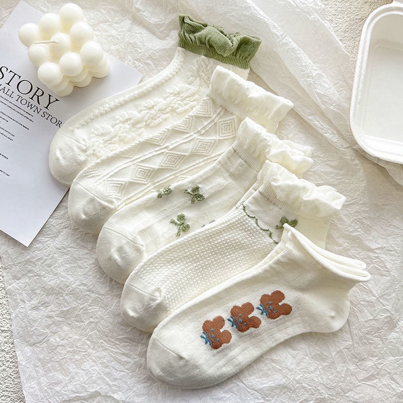 Vớ Cổ Thấp Phối Ren Mỏng Màu Trắng Dễ Thương Phong Cách Nhật Bản Thời Trang Mùa Hè Cho Học Sinh