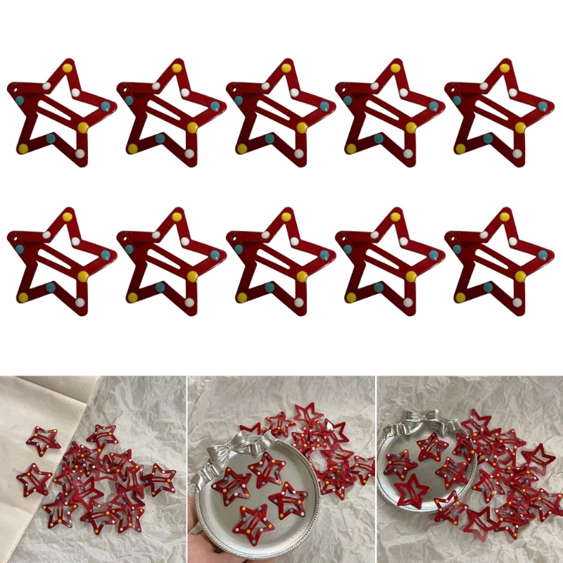 Set 10 Kẹp Tóc Kim Loại Hình Ngôi Sao Đỏ Dễ Thương