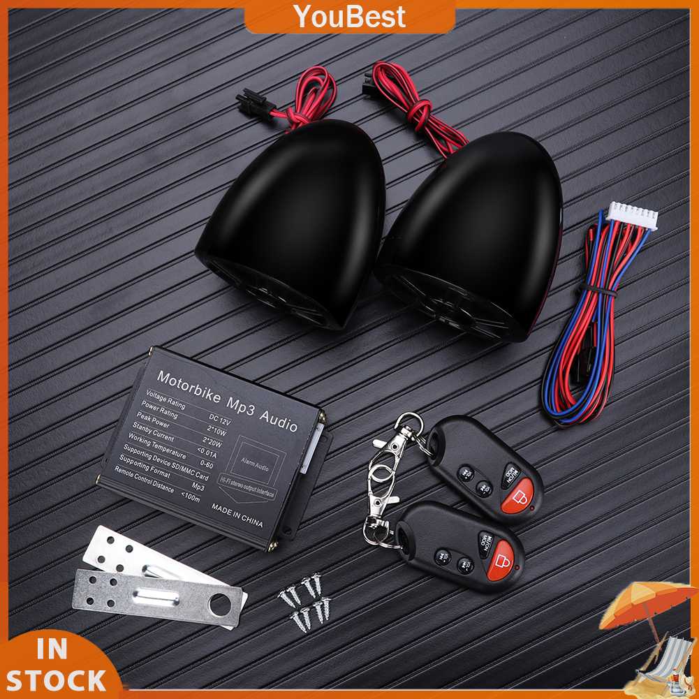 Loa Khuếch Đại Âm Thanh Mp3 Fm Radio Bluetooth Điều Khiển Từ Xa Cho Xe Máy