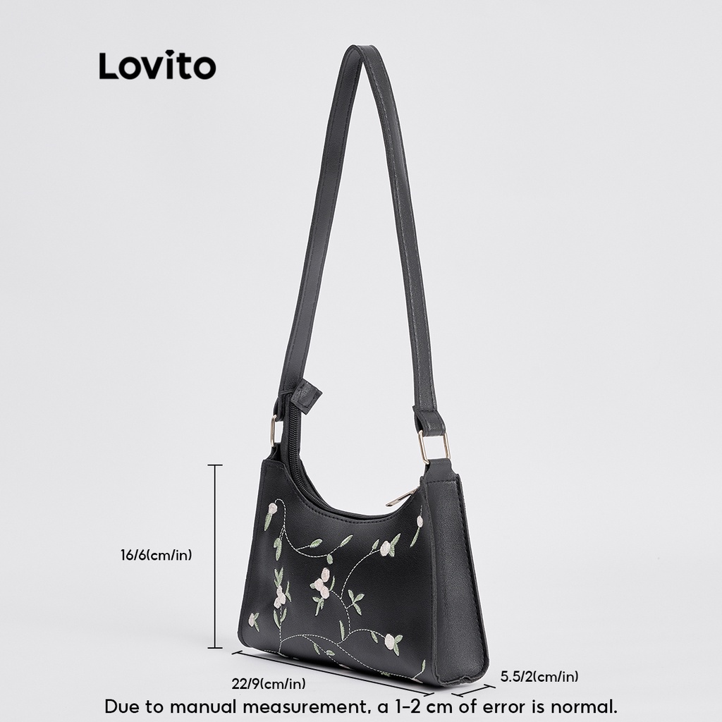 Túi đeo vai LOVITO nhỏ thêu hoa thanh lịch cho nữ L48BA026 (kaki/ trắng/ hồng/ xanh lá/ đen)