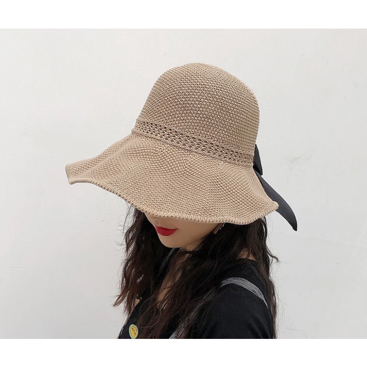 Mũ Rộng Vành Dệt Kim Hở Chóp Thoáng Khí Chống Nắng Có Dây Co Giãn Thời Trang Cho Nữ