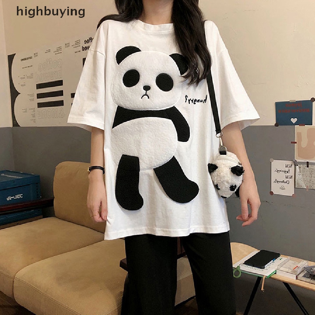 Áo Thun Tay Ngắn Cổ Tròn In Hình Gấu Trúc Hoạt Hình Dành Cho Nữ