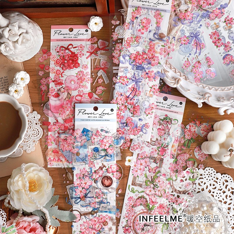Bộ 3 Tấm Nhãn Dán Họa Tiết Hoa Anh Đào Hồng Đáng Yêu Trang Trí Sổ Tay DIY