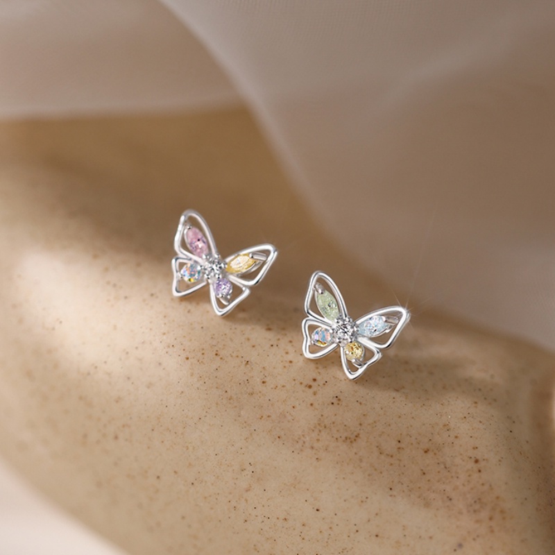 We Flower Bông Tai Mạ Bạc 925 Hình Bươm Bướm Đính Đá Zircon Nhiều Màu Phong Cách Hàn Quốc Thời Trang Cho Nữ