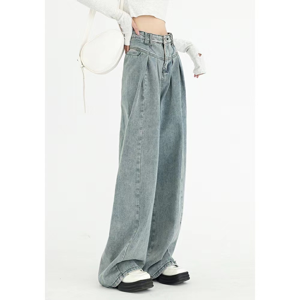 SUXI Quần Jean Ống Rộng Lưng Cao Tôn Dáng Phong Cách Vintage Hợp Thời Trang