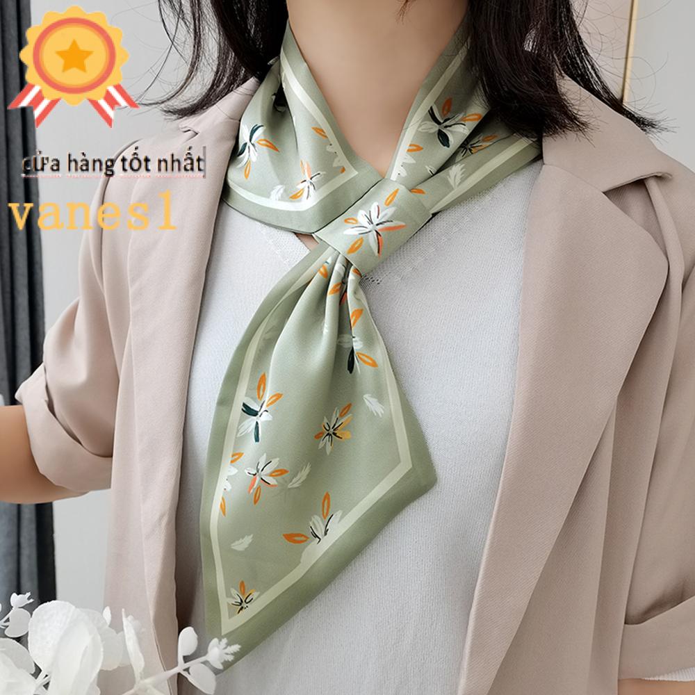 Vanes1 Khăn Choàng Lụa Satin In Hoa Đa Màu Sắc Phong Cách Hàn Quốc