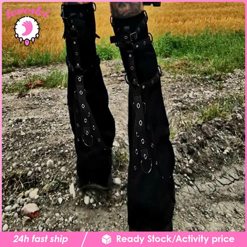 Găng Ống Chân Giữ Ấm Màu Đen Phong Cách Punk Gothic Cho Nữ