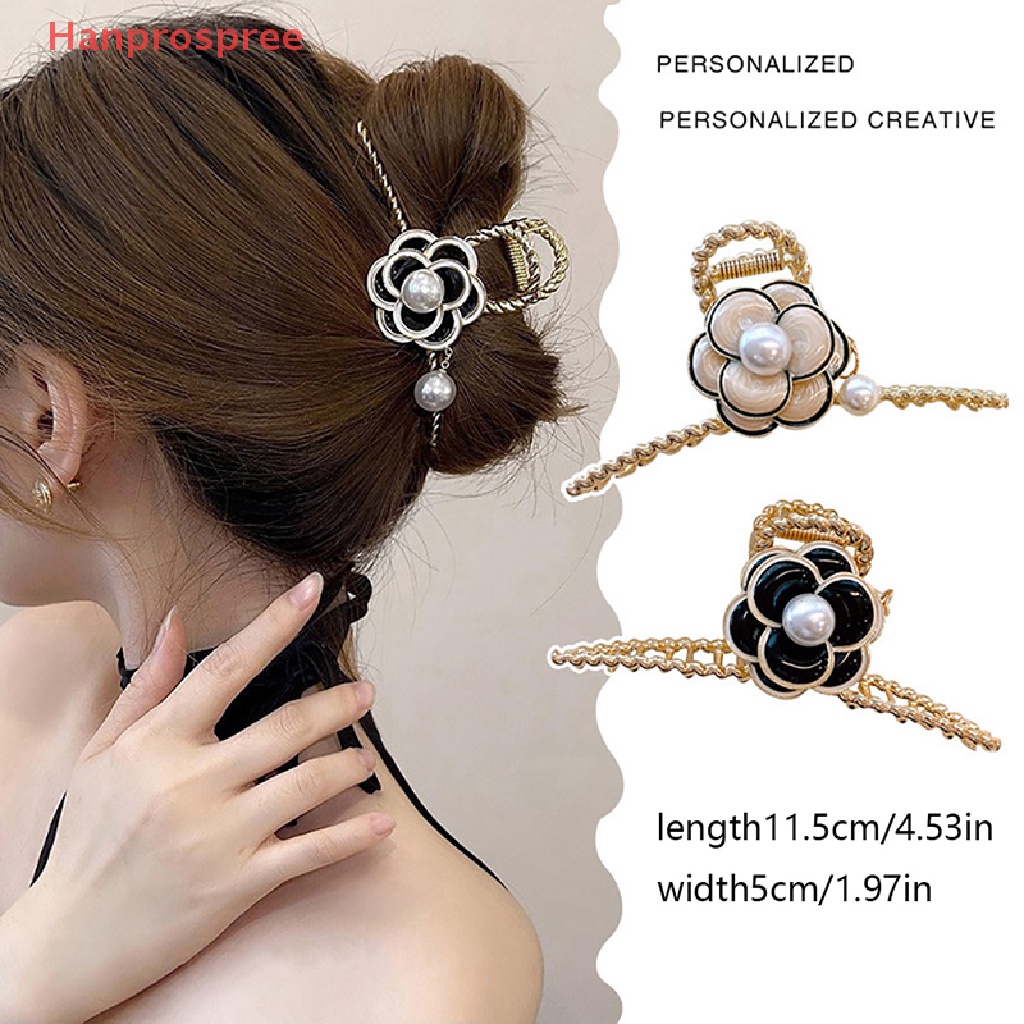 Kẹp Móng Vuốt Hình Hoa Trà Đính Ngọc Trai Phong Cách Vintage Cho Nữ