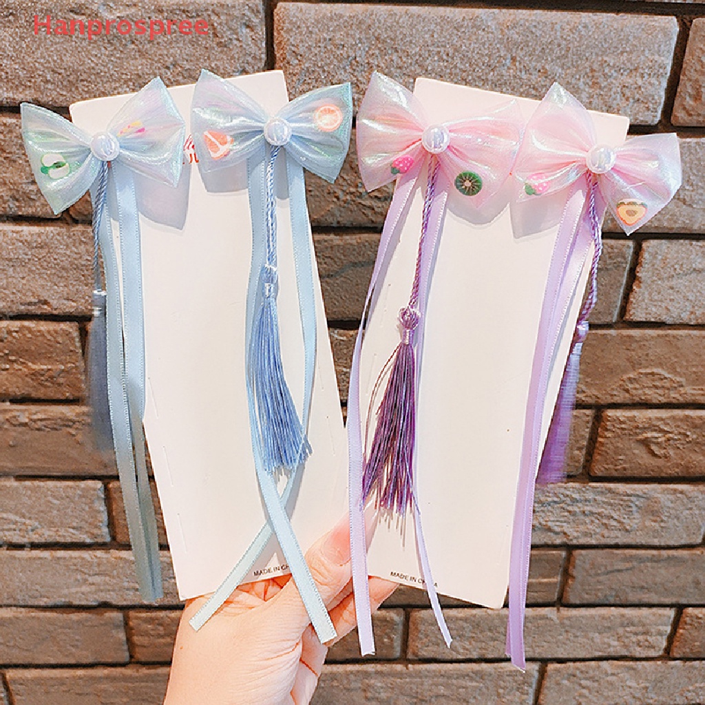 Bộ 2 Kẹp Tóc Đính Nơ Tua Rua Phong Cách Trung Hoa Dễ Thương Cho Bé Gái