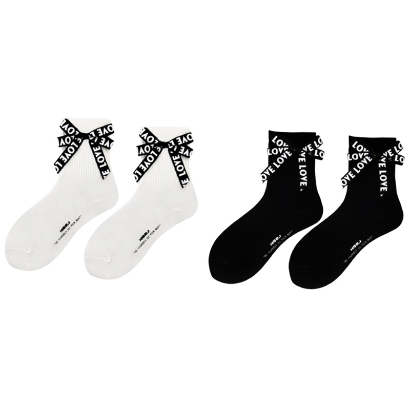 Youyo Vớ Cotton Harajuku Hàn Quốc In Chữ Phối Ruy Băng Ngọt Ngào Phong Cách Lolita Cho Nữ