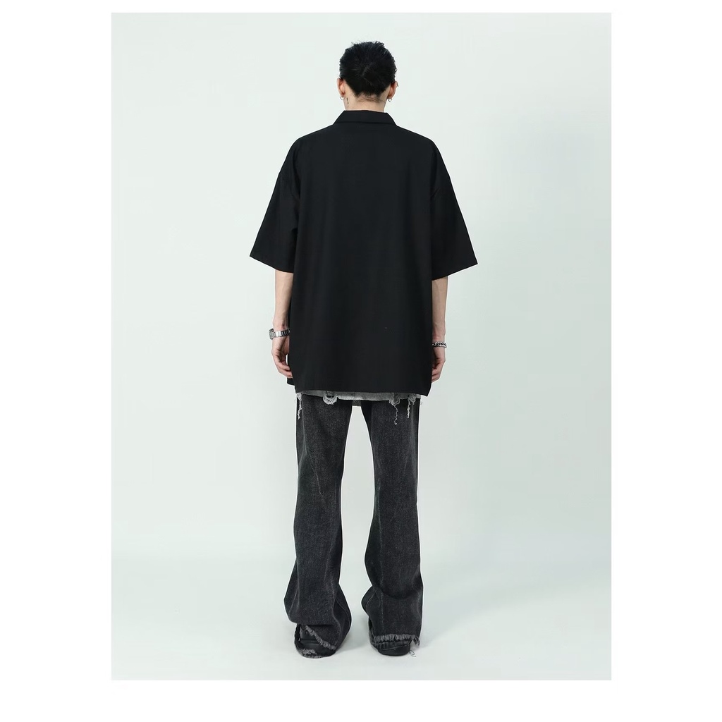 Áo Sơ Mi Tay Ngắn Dáng Rộng Màu Trơn Phong Cách Nhật Bản Thời Trang Mùa Hè Hàng Mới Dành Cho Bạn Nam