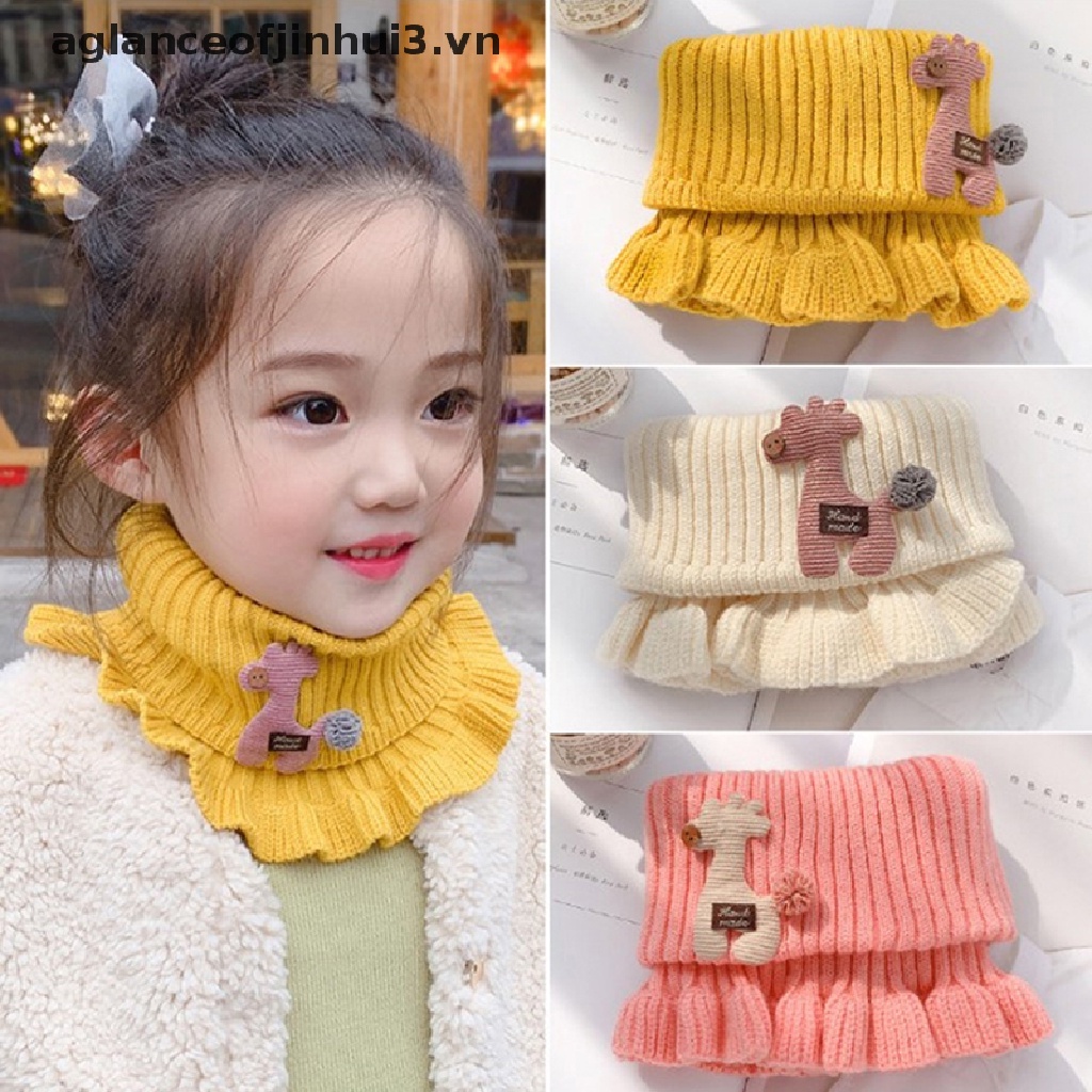 Khăn Choàng Cổ Dệt Kim Giữ Ấm Họa Tiết Hươu Cao Cổ Hoạt Hình Cho Bé Gái Vào Mùa Đông