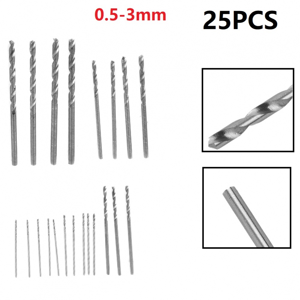 Bộ 25 Mũi Khoan Xoắn Ốc 0.5mm-3mm 25Pcs HSS