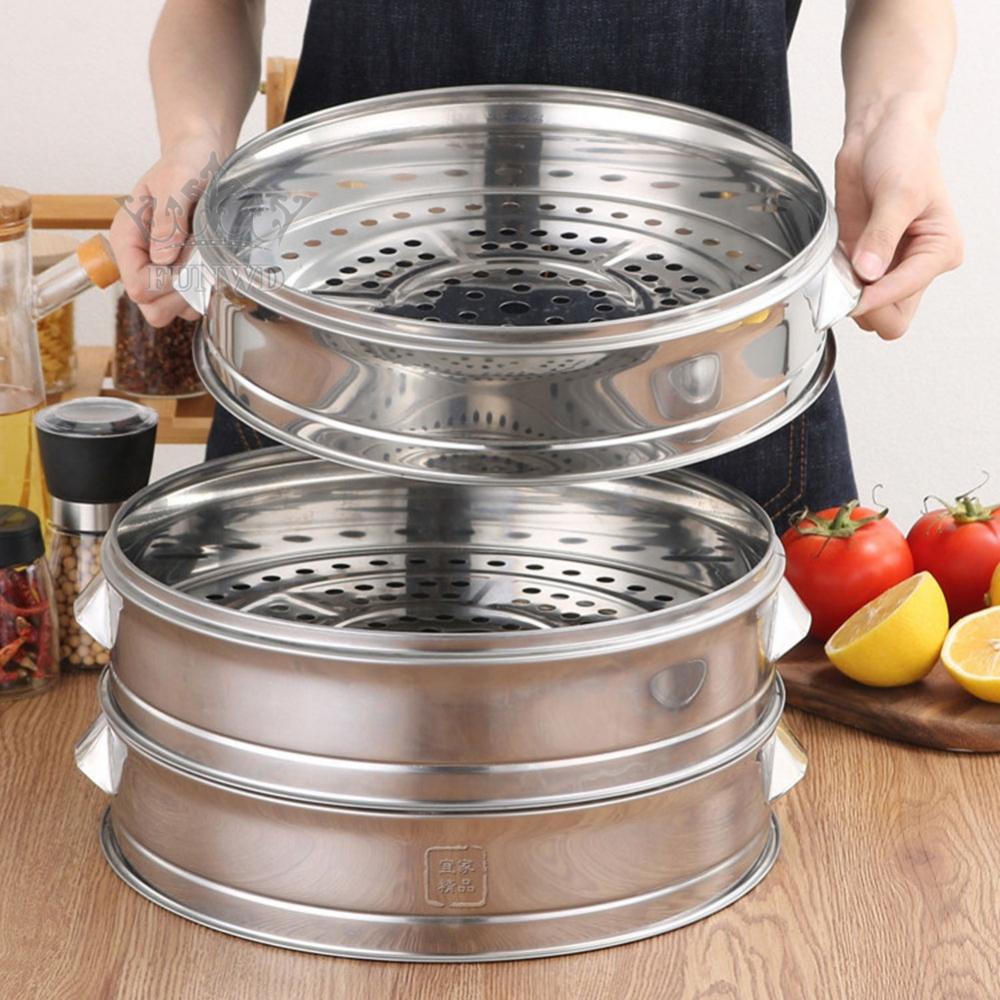 【FUNWD】Stainless Steel Steamer Hot Pot Steam Food Steaming Tray Kitchen Cookware high quality