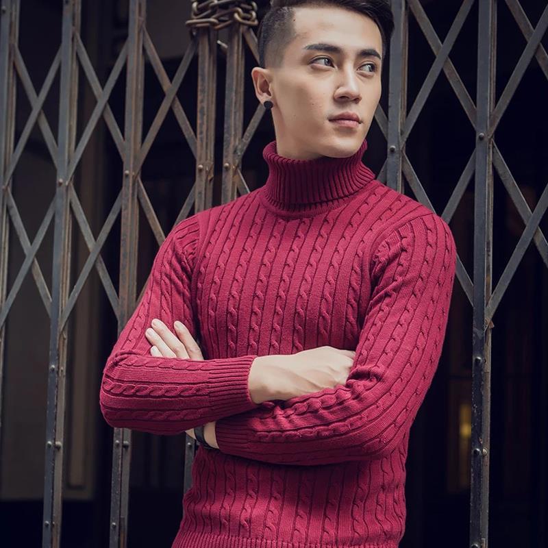 Áo Sweater Cổ Lọ Lót Lông Cừu Dày Dặn Màu Đen Thời Trang Thu Đông Cho Nam Giới