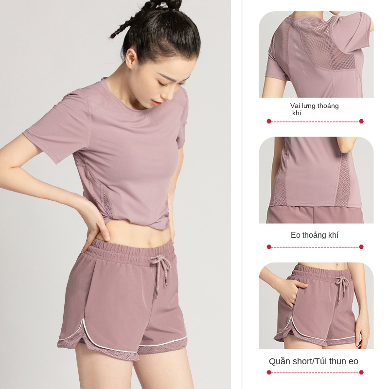 Bộ Đồ Thể Thao Áo Tay Ngắn Phối Quần Short Dáng Rộng Phối Lưới Thoáng Khí Nhanh Khô Thời Trang Mùa Hè Cho Nữ