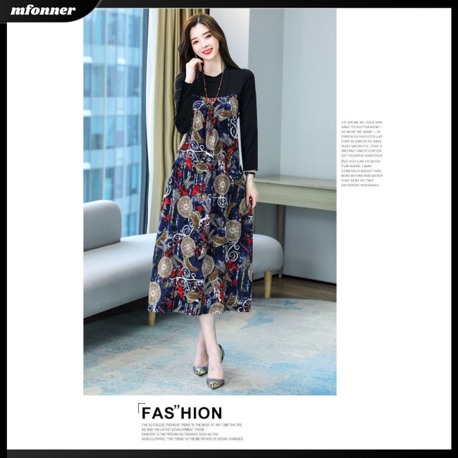 Đầm DàI Tay Cổ TròN, In HọA TiếT Hoa DàNh Cho Nữ