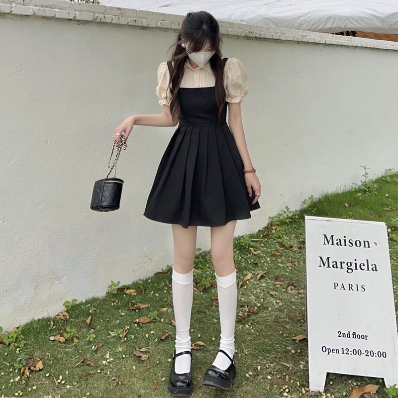 Bộ Áo Tay Phồng Ôm Eo Phối Chân Váy Chữ A Xếp Ly Thời Trang Mùa Hè Cho Nữ