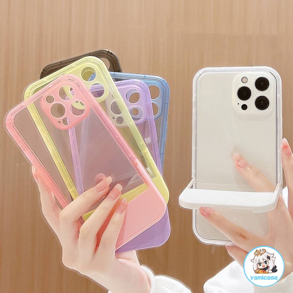 Ốp Điện Thoại TPU mềm màu trơn trong suốt chống rơi có giá đỡ thích hợp cho IPhone11 X XR 8 7 Plus 11 Pro Max/12/12 Pro Max/13/13 Pro/13 Pro Max