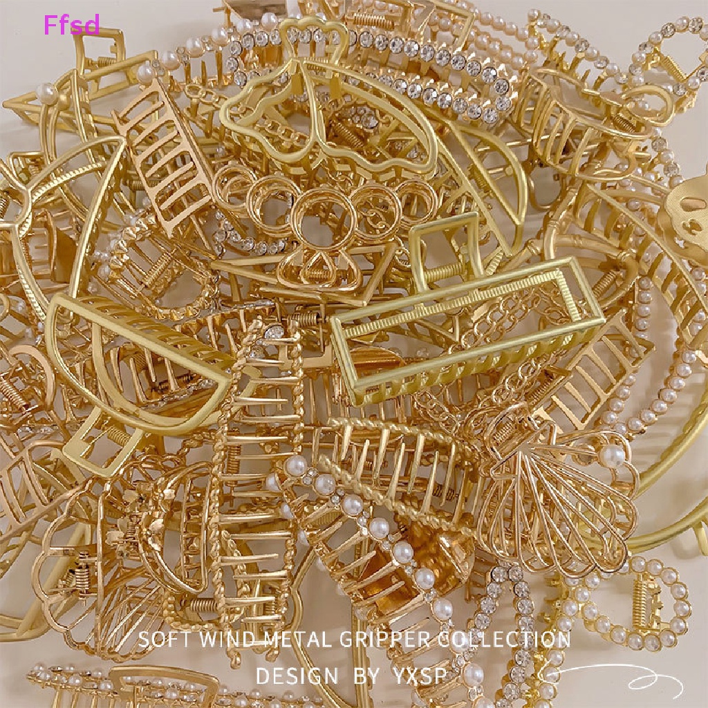 {Ffsd} Bán Chạy 1 Kẹp Tóc Bướm Hình Học Cỡ Lớn Bằng Kim Loại Màu Vàng Thanh Lịch Cho Nữ