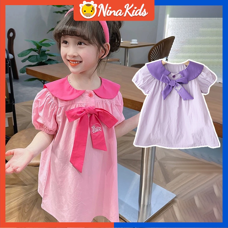 Đầm Công Chúa Giả Hai Lớp Phối Lưới Thắt Nơ Dễ Thương Cho Bé Gái 1-5 Tuổi