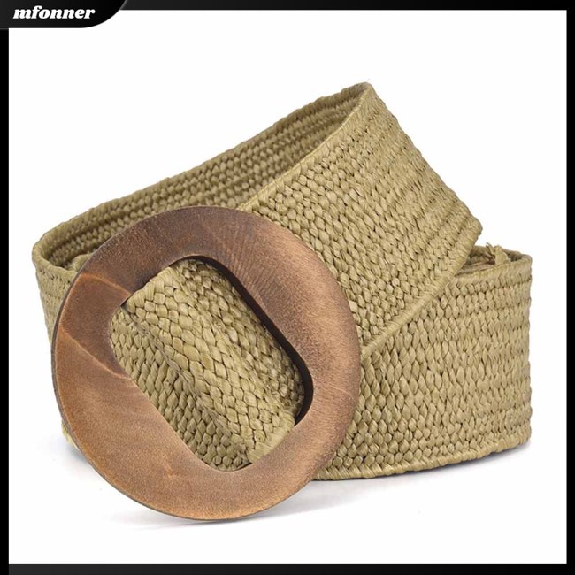 Thắt Lưng Bện Dây Khóa Gỗ Tròn Co Giãn Thời Trang Cho Nữ