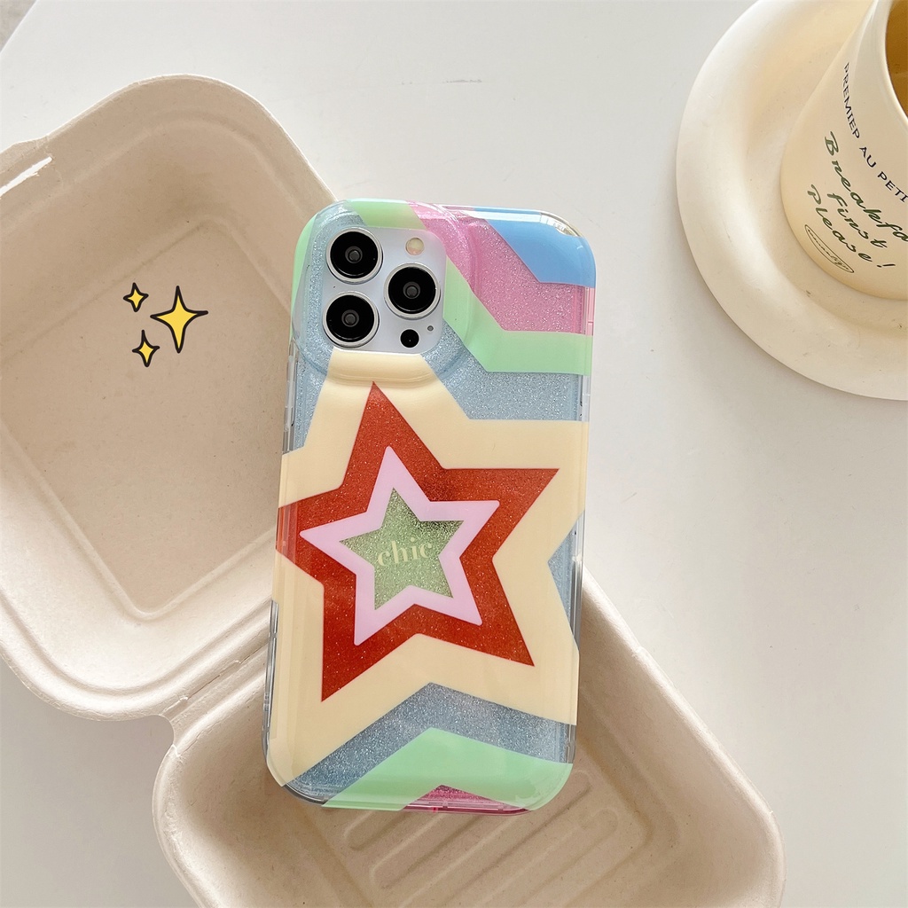 Ốp Điện Thoại Tpu Dẻo Trong Suốt Họa Tiết Ngôi Sao Năm Cánh Đính Ngọc Trai Lấp Lánh Chống Sốc Cho iphone 14Pro Max 13 12 11
