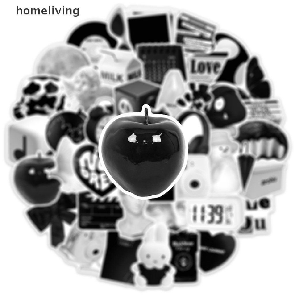 Set 50 Sticker Màu Trắng Đen Trang Trí Sổ Tay DIY