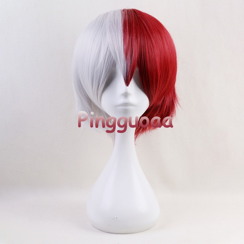 Anime My Hero Academia Shoto Todoroki Cosplay Wig White and Red Short Wigs Heat Resistant Synthetic Hair