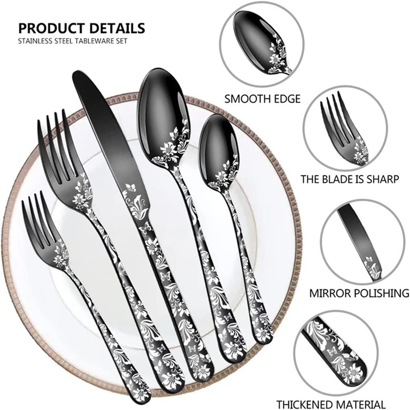 Bộ 20 Món Dao / Nĩa / Muỗng Bằng Thép Không Gỉ 4 Họa Tiết Độc Đáo