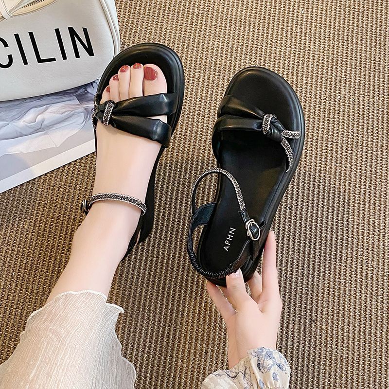 Giày Sandal Da Thật Đế Mềm Chống Trượt Đính Đá Thời Trang Mùa Hè 2023 Cho Mẹ Bầu