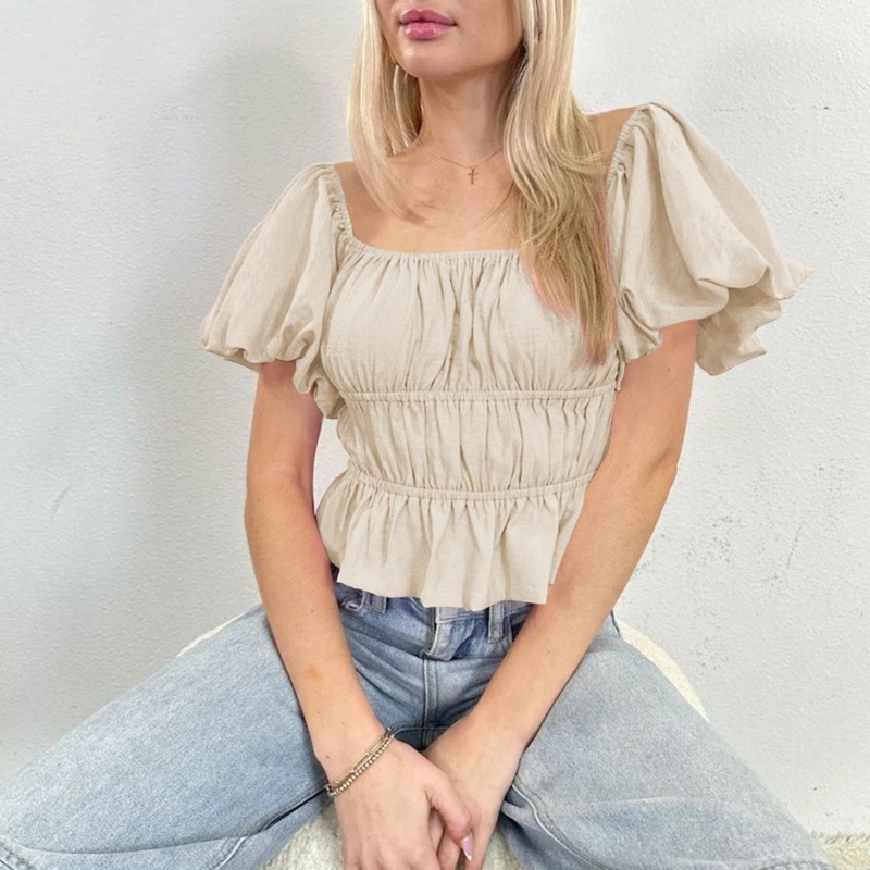 Áo Voan Tay Phồng Ngắn Thời Trang Mùa Hè Cho Nữ