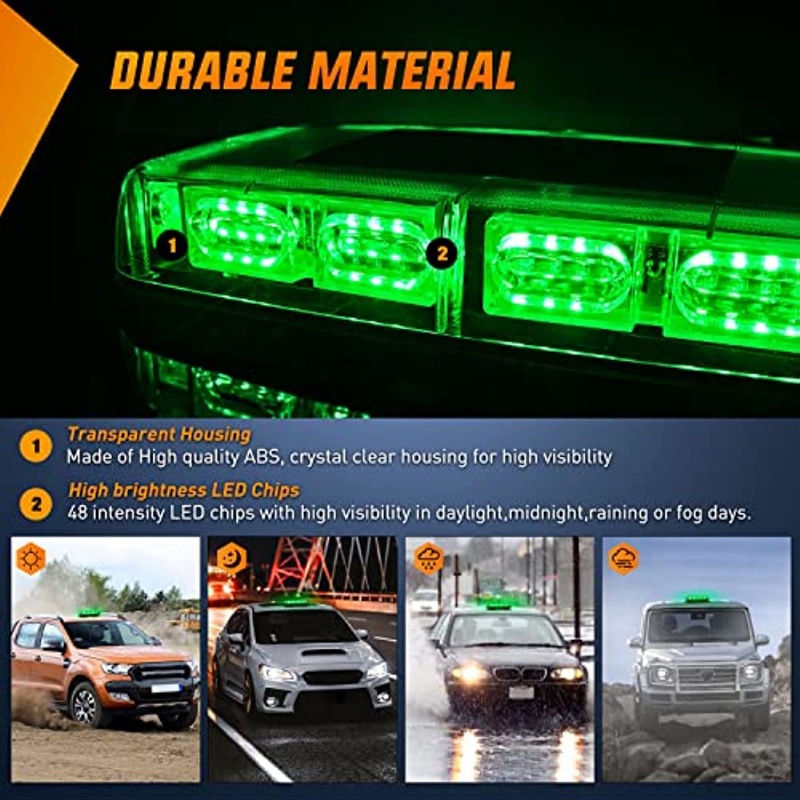 Đèn LED Nhấp Nháy 48 Bóng 12 Inch 12V 24V Cảnh Báo An Toàn Gắn Nóc Xe Hơi