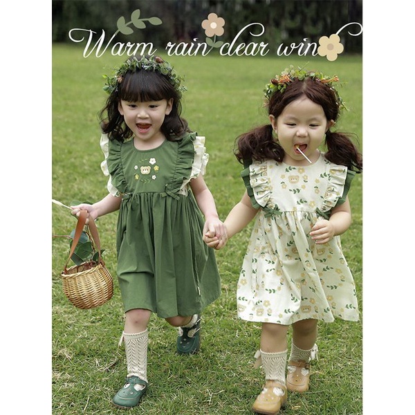 Đầm Công Chúa Mùa Hè 50% Cotton Tay Bay Thêu Họa Tiết Phong Cách Hàn Quốc Cho Bé Gái 5