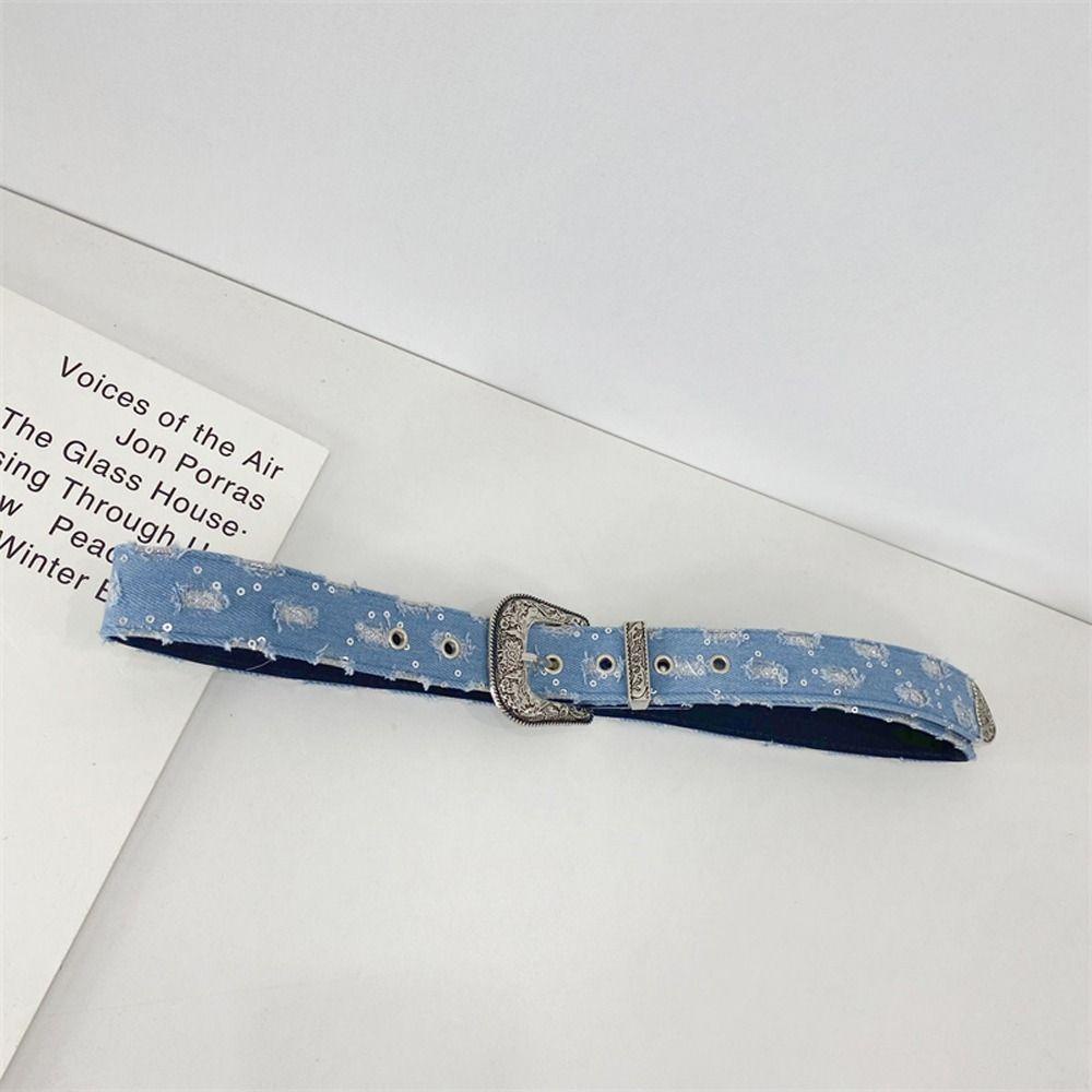 EXPEN Thắt Lưng Vải Denim Bản Rộng Họa Tiết Hoa Thời Trang Hàn Quốc Y2k