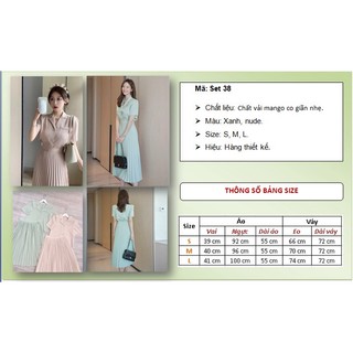 Set áo vest tay ngắn - váy dập ly Set38