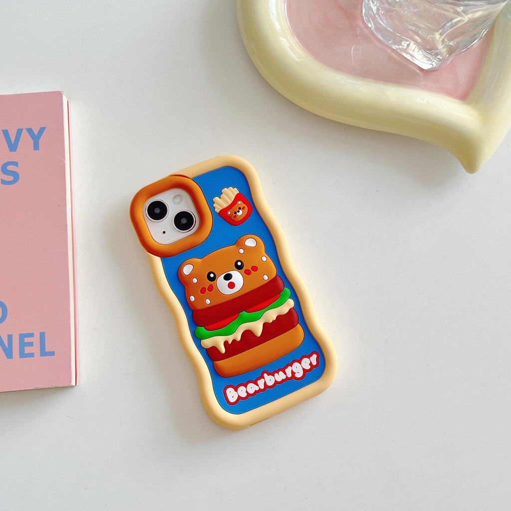 Ốp Điện Thoại tpu Dẻo Họa Tiết Hoạt Hình Gấu Hamburger 3D Dễ Thương Chống Rơi Cho iPhone 14 13 12 11 Pro MAX