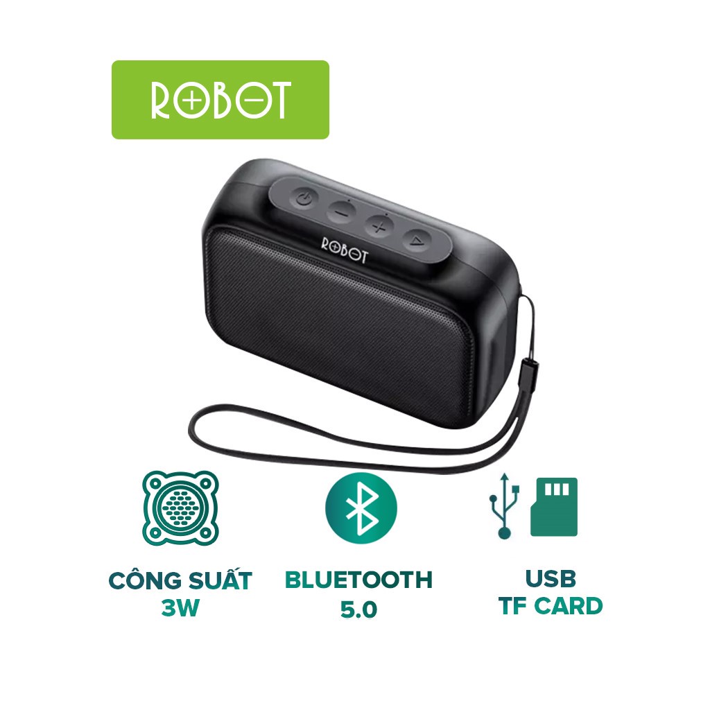( 99 Điểm) Loa Bluetooth Mini 5.0 ROBOT RB100 3W - Pin Lâu, Hỗ Trợ Nghe Nhạc Bằng Thẻ Nhớ TF & USB