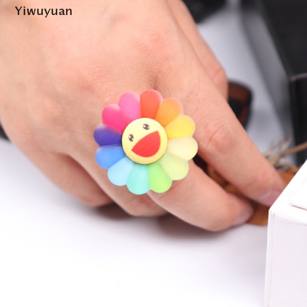 < Yiwuyuan > Nhẫn Acrylic Hình Hoa Mặt Trời Mặt Cười Màu Kẹo Ngọt Ngào Dễ Thương Thời Trang Làm Quà Tặng Cho Nữ