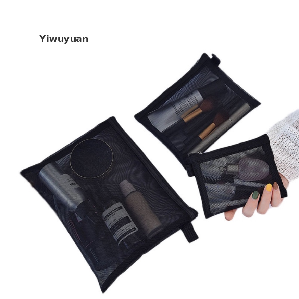 < Yiwuyuan > Túi Lưới Đựng Mỹ Phẩm / Đồ Trang Điểm Màu Đen Nhỏ Gọn Cho Nữ