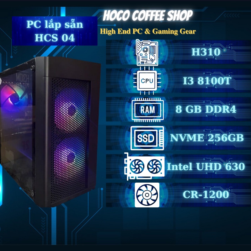 Bộ máy tính bàn PC HCS-4 Intel Core I3-8100T, 8GB Ram, SSD 256GB dùng cho văn phòng, game nhẹ (Mới,BH 36 Tháng)