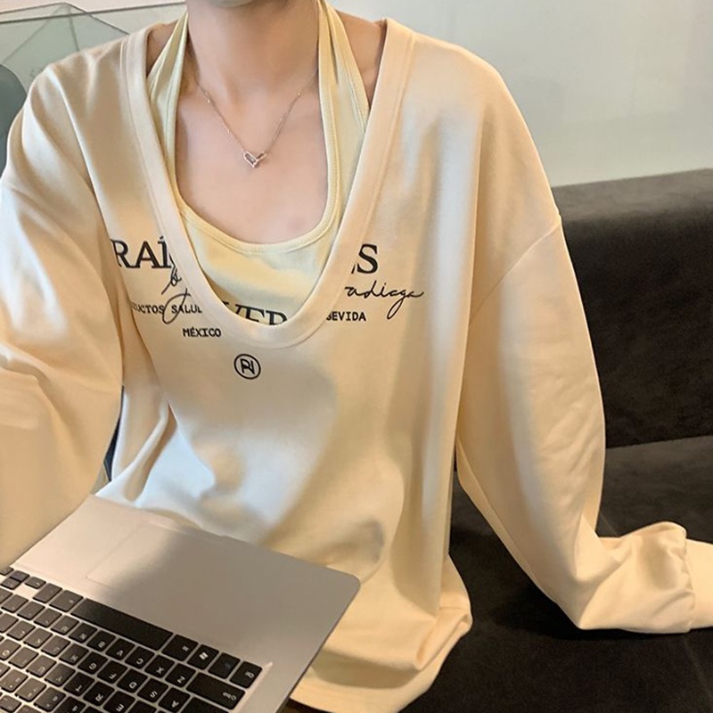 IELGY Bộ Áo Hai Dây In Chữ Phong Cách Hàn Quốc Cho Nữ