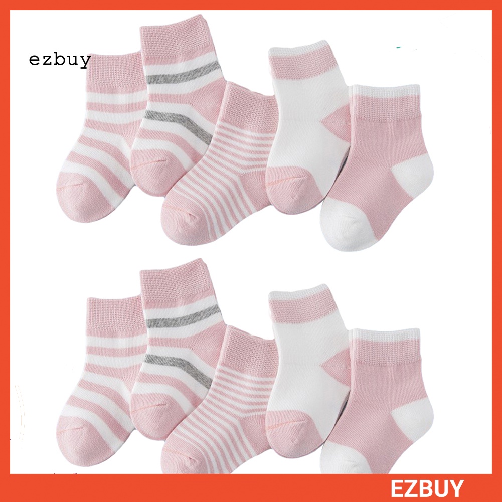 Bộ 5 Đôi Vớ Cotton Kẻ Sọc Mềm Mại Thấm Hút Mồ Hôi Cho Bé