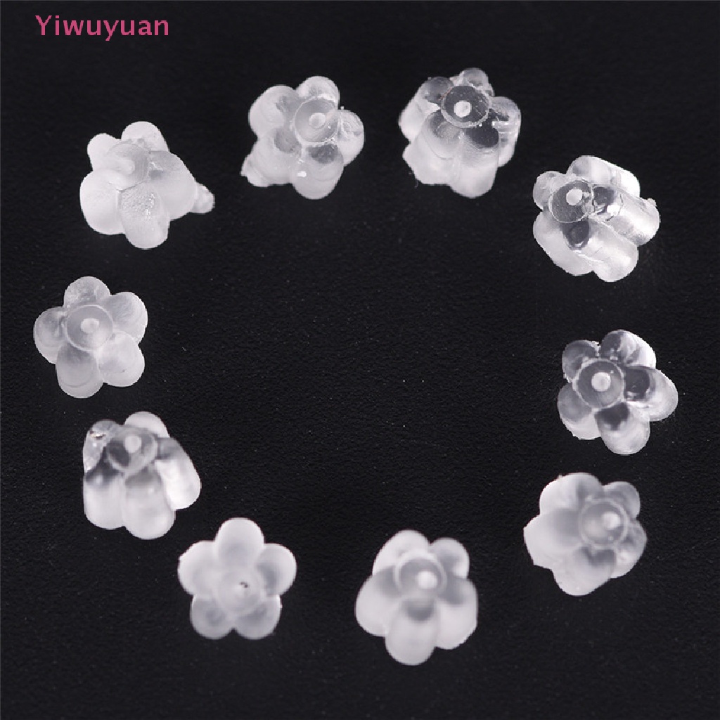 Set 100 Móc Khuyên Tai Bằng Silicon Cao Su Mềm Trong Suốt Hình Hoa An Toàn Mới
