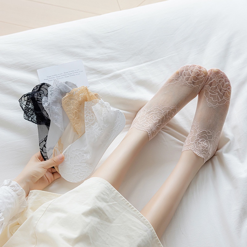 Set 3 Đôi Vớ Ren Chống Trượt Thời Trang Dành Cho Nữ