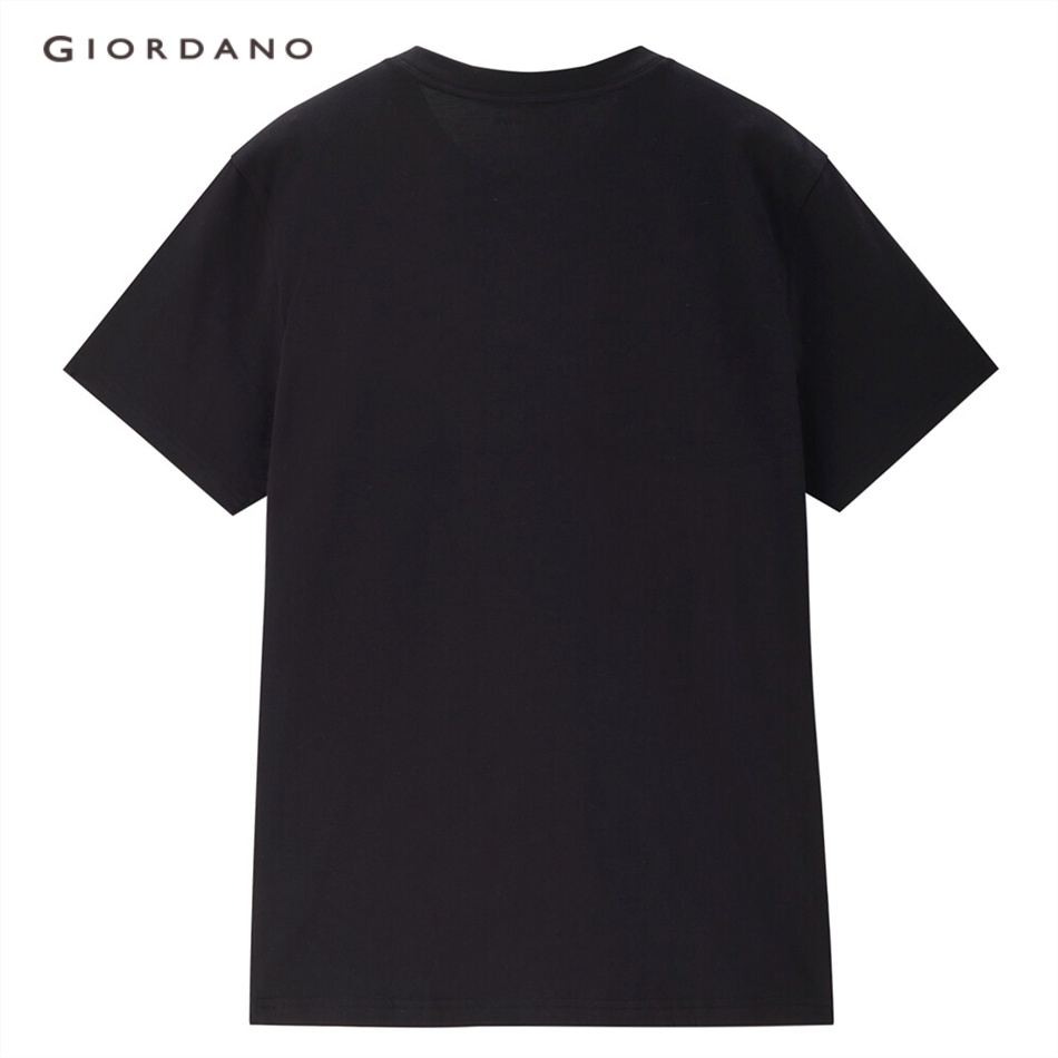 Áo thun nam GIORDANO 13093205 cotton 100% cổ tròn tay ngắn in họa tiết chữ dệt kim thời trang