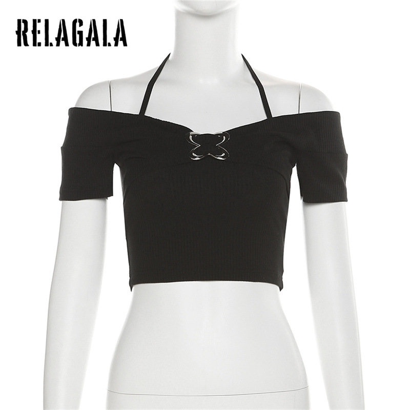 Áo Thun Tay Ngắn Màu Trơn Dáng Ôm Hở Vai Thời Trang 2023 Dành Cho Bạn Nữ